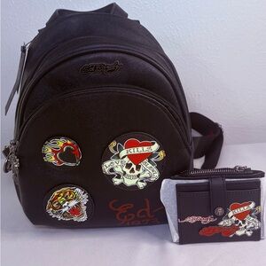 Ed Hardy Black Backpack & Wallet Set Skull Heart Tiger Tattoo Style New ones